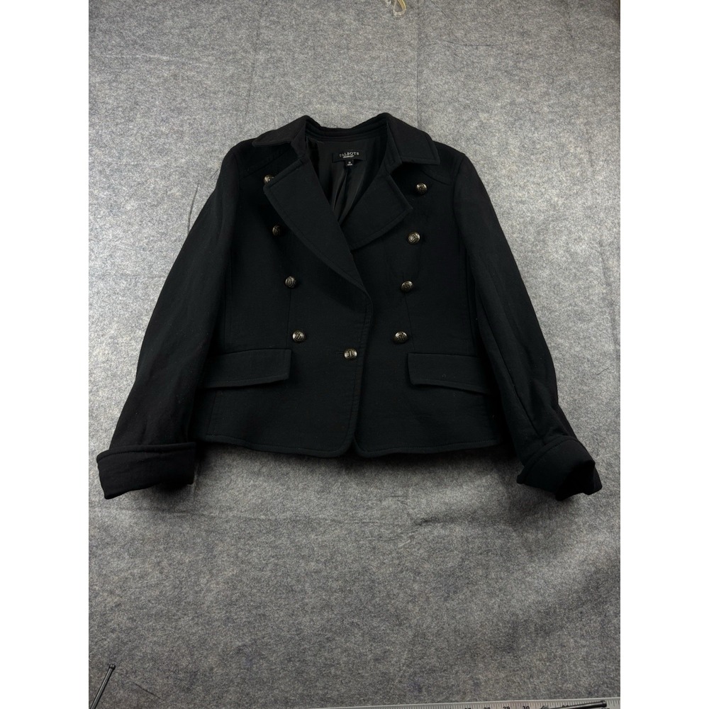 Talbots Women's 10‎ Double Breasted Gold Button Black 100% Wool Cropped Blazer